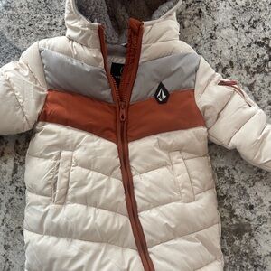 Volcom Cream and Rust snowsuit